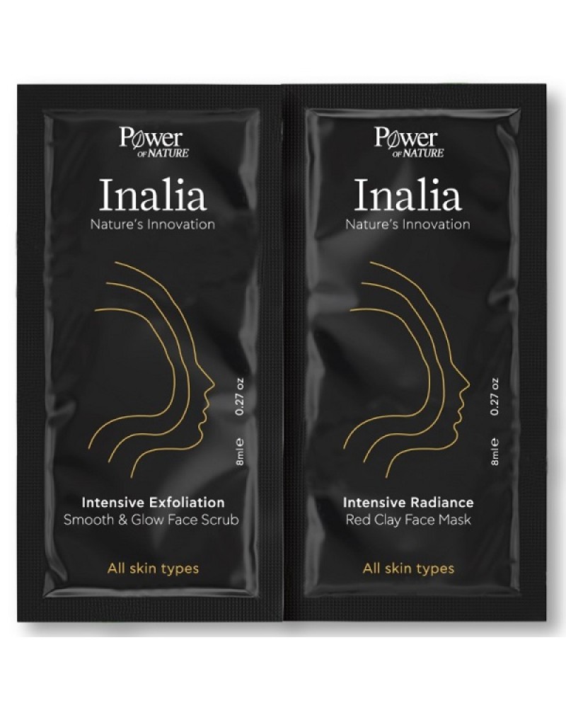 POWER OF NATURE INALIA INTENSIVE EXFOLIATION SMOOTH & GLOW FACE SCRUB 8ML & INALIA INTENSIVE RADIANCE RED CLAY FACE MASK 8ML