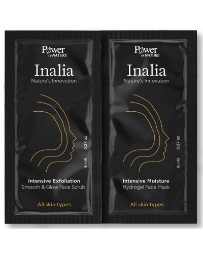 INALIA INTENSIVE EXFOLIATION SMOOTH & GLOW FACE SCRUB 8ML & INALIA INTENSIVE MOISTURE HYDROGEL FACE MASK 8ML