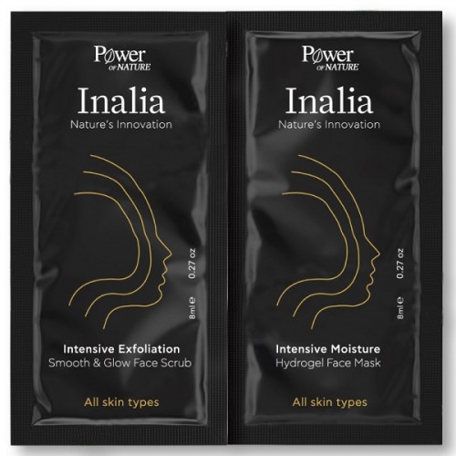 INALIA INTENSIVE EXFOLIATION SMOOTH & GLOW FACE SCRUB 8ML & INALIA INTENSIVE MOISTURE HYDROGEL FACE MASK 8ML