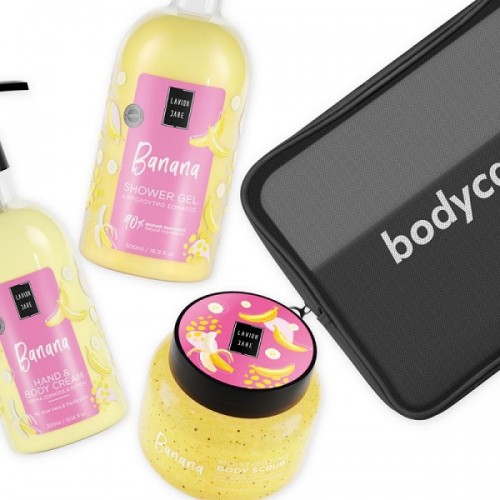 LAVISH CARE PROMO BANANA SHOWER GEL 500ml & HAND AND BODY CREAM 300ml & BODY SCRUBS 250ml