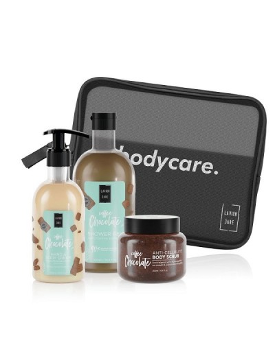 LAVISH CARE GIFT SET BODY CARE NESESER COFFEE CHOCOLATE SHOWER GEL 500ML & HAND AND BODY CREAM 300ML & BODY SCRUBS 250ML