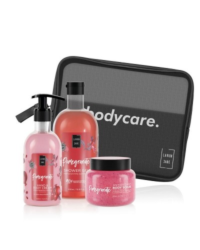 LAVISH CARE GIFT SET BODY CARE NESESER POMEGRANATE SHOWER GEL 500ML & HAND AND BODY CREAM 300ML & BODY SCRUBS 250ML