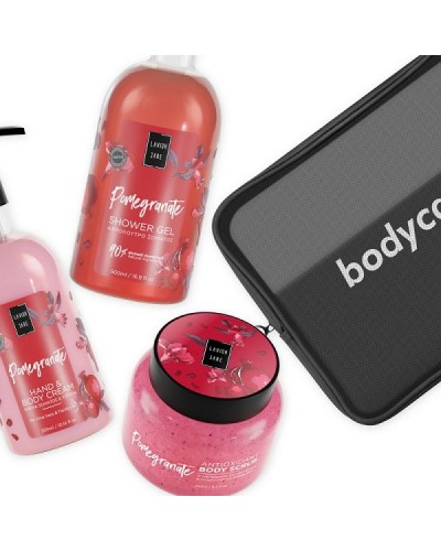 LAVISH CARE GIFT SET BODY CARE NESESER POMEGRANATE SHOWER GEL 500ML & HAND AND BODY CREAM 300ML & BODY SCRUBS 250ML