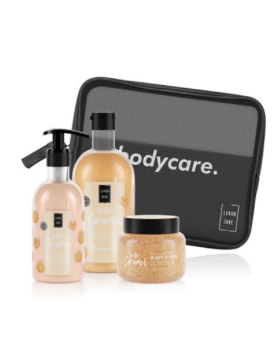 LAVISH CARE GIFT SET BODY CARE NESESER BUTTER CARAMEL SHOWER GEL 500ML & HAND AND BODY CREAM 300ML & BODY SCRUBS 250ML