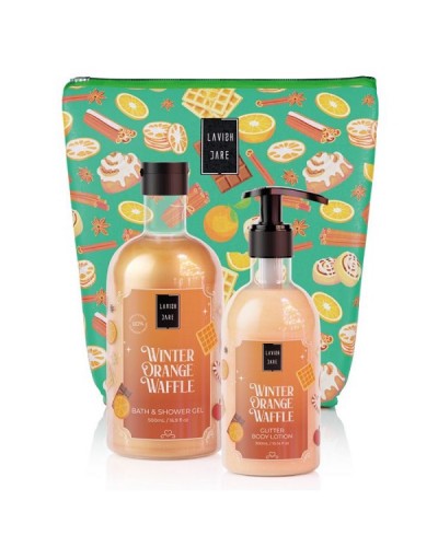 LAVISH CARE PROMO WINTER ORANGE WAFFLE BAG SET BATH & SHOWER GEL 500ml & GLITTER BODY LOTION 300ml