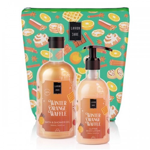 LAVISH CARE PROMO WINTER ORANGE WAFFLE BAG SET BATH & SHOWER GEL 500ml & GLITTER BODY LOTION 300ml