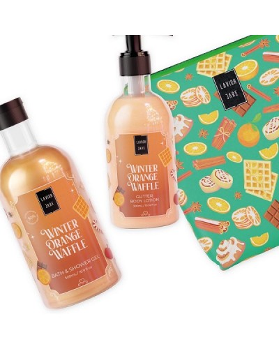 LAVISH CARE PROMO WINTER ORANGE WAFFLE BAG SET BATH & SHOWER GEL 500ml & GLITTER BODY LOTION 300ml