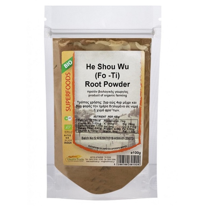 HEALTH TRADE HE SHOU WU (FO-TI) ROOT POWDER BIO 100GR HEALTH TRADE HE SHOU WU (FO-TI) ROOT POWDER BIO 100GR