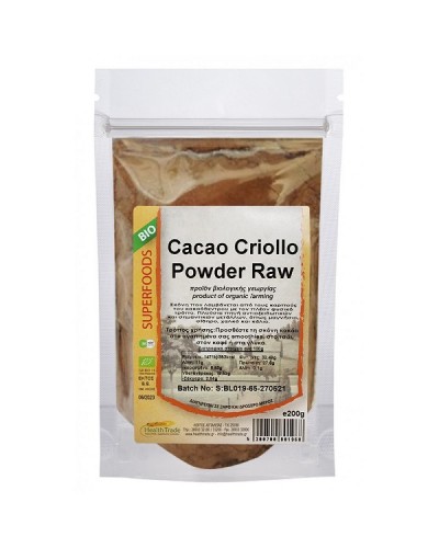 HEALTH TRADE CACAO CRIOLLO POWDER RAW BIO 200GR