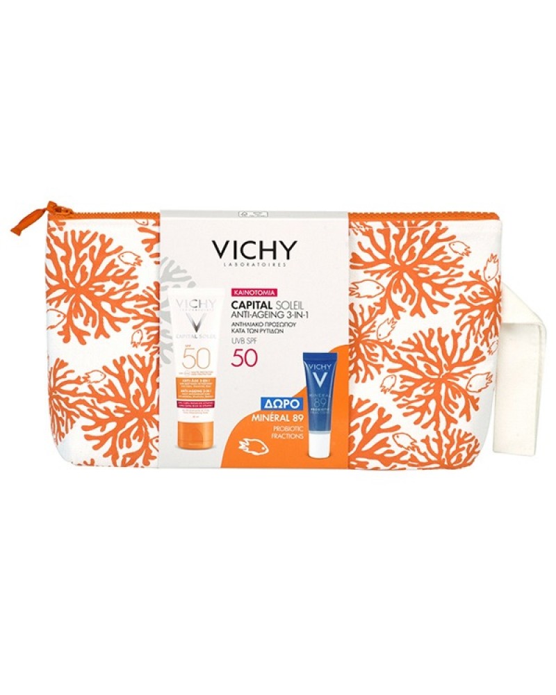 VICHY CAPITAL SOLEIL ANTI-AGEING 3IN1 SPF50 50ML & ΔΩΡΟ MINERAL 89 PROBIOTIC FRACTIONS 10ML