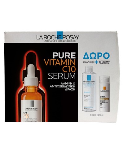 LA ROCHE POSAY PURE VITAMIN C10 SERUM 30ML & ΔΩΡΟ MICELLAR WATER ULTRA 50ML & ANTHELIOS AGE CORRECT SPF50 3ML