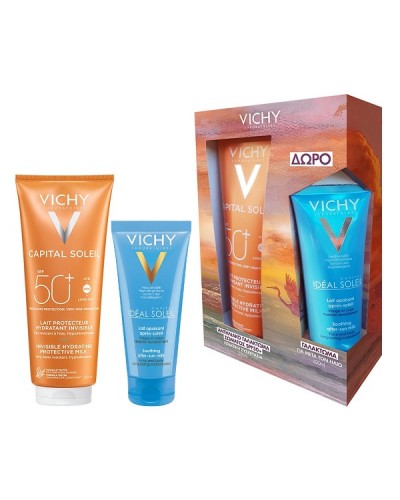 VICHY PROMO CAPITAL SOLEIL INVISIBLE HYDRATING PROTECTIVE MILK SPF50+ 300ml & ΔΩΡΟ CAPITAL SOLEIL SOOTHING AFTER-SUN MILK TRAVEL SIZE 100ml