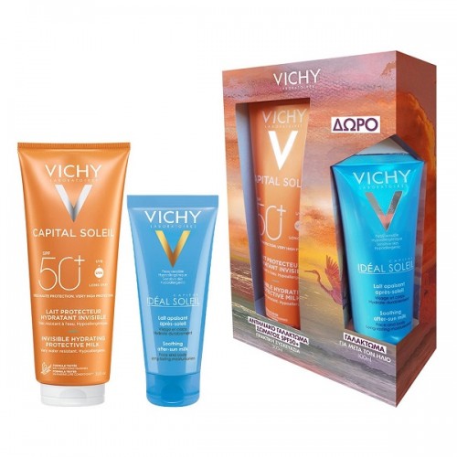 VICHY PROMO CAPITAL SOLEIL INVISIBLE HYDRATING PROTECTIVE MILK SPF50+ 300ml & ΔΩΡΟ CAPITAL SOLEIL SOOTHING AFTER-SUN MILK TRAVEL SIZE 100ml