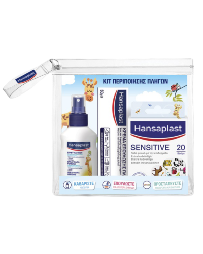 HANSAPLAST ΠΑΙΔΙΚΟ KIT ΠΕΡΙΠΟΙΗΣΗΣ ΠΛΗΓΩΝ SPRAY ΚΑΘΑΡΙΣΜΟΥ ΠΛΗΓΩΝ 100ml & ΚΡΕΜΑ ΕΠΟΥΛΩΣΗΣ 50gr & ΑΥΤΟΚΟΛΛΗΤΑ ΕΠΙΘΕΜΑΤΑ ΠΑΙΔΙΚΑ ΜΕ ΖΩΑΚΙΑ 20τμχ