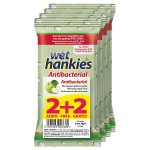 WET HANKIES ANTIBACTERIAL WIPES GREEN APPLE 4x15τμχ (2+2 ΔΩΡΟ)