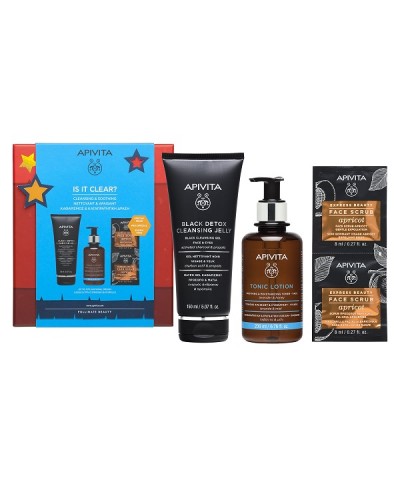 APIVITA IS IT CLEAR? ΜΑΥΡΟ GEL ΚΑΘΑΡΙΣΜΟΥ ΠΡΟΣΩΠΟΥ & ΜΑΤΙΩΝ 150ML & ΚΑΤΑΠΡΑΫΝΤΙΚΗ & ΕΝΥΔΑΤΙΚΗ ΤΟΝΩΤΙΚΗ ΛΟΣΙΟΝ ΓΙΑ ΠΡΟΣΩΠΟ 200ML & EXPRESS MASK ΒΕΡΥΚΟΚΟ 2X8ML 