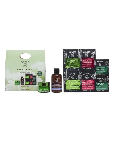 APIVITA BEEAUTY TRIP BEE RADIANT CREAM-GEL 15ML & CLEANSING FOAM 75ML & EXPRESS BEAUTY MASK ALOE 2X8ML & MASK POMEGRANATE 2X8ML & EYE MASK GINGKO BILOBA 2X2ML