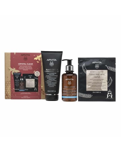 APIVITA CRYSTAL CLEAR ΜΑΥΡΟ GEL ΚΑΘΑΡΙΣΜΟΥ 150ML ΚΑΤΑΠΡΑΫΝΤΙΚΗ & ΕΝΥΔΑΤΙΚΗ ΛΟΣΙΟΝ 200ML & ΜΑΥΡΗ TISSUE ΜΑΣΚΑ ΠΡΟΣΩΠΟΥ ΧΑΡΟΥΠΙ 20ML