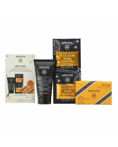 APIVITA BEE LOVER ΜΑΥΡΟ GEL ΚΑΘΑΡΙΣΜΟΥ ΠΡΟΣΩΠΟΥ ΜΕ ΕΝΕΡΓΟ ΑΝΘΡΑΚΑ & ΠΡΟΠΟΛΗ 50ML & ΦΥΣΙΚΟ ΣΑΠΟΥΝΙ ΜΕΛΙ 125GR & ΜΑΣΚΑ ΠΡΟΣΩΠΟΥ ΜΕ ΜΕΛΙ 2X8ML
