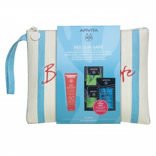 APIVITA BEE SUN SAFE PROMO HYDRA SENSITIVE SOOTHING FACE CREAM SPF50+ 50ml & ΔΩΡΟ EXPRESS BEAUTY FACE MASK ALOE 2x8ml & EXPRESS BEAUTY HAIR MASK HYALURONIC ACID 20ml & ΝΕΣΕΣΕΡ