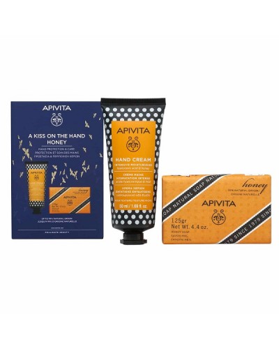 APIVITA PROMO A KISS ON THE HAND HONEY ΚΡΕΜΑ ΧΕΡΙΩΝ ΕΝΤΑΤΙΚΗΣ ΕΝΥΔΑΤΩΣΗΣ ME ΜΕΛΙ ΥΑΛΟΥΡΟΝΙΚΟ ΟΞΥ 50ml & ΦΥΣΙΚΟ ΣΑΠΟΥΝΙ ΜΕ ΜΕΛΙ 125gr
