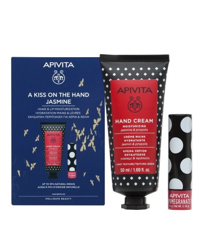 APIVITA PROMO A KISS ON THE HAND JASMINE ΚΡΕΜΑ ΧΕΡΙΩΝ ΕΝΥΔΑΤΩΣΗΣ ΜΕ ΓΙΑΣΕΜΙ & ΠΡΟΠΟΛΗ 50ml & LIPCARE ΜΕ ΡΟΔΙ 4,4g