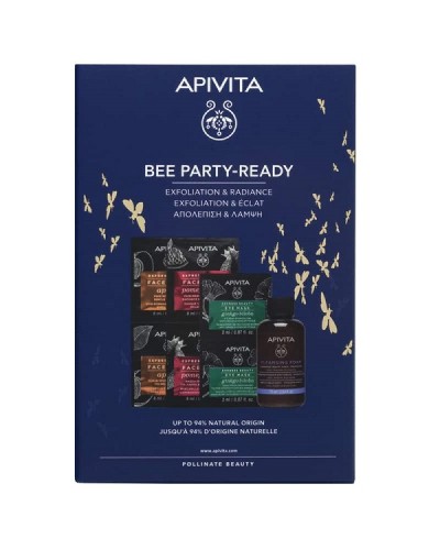 APIVITA PROMO BEE PARTY-READY EXPRESS BEAUTY ΜΑΣΚΑ ΠΡΟΣΩΠΟΥ ΡΟΔΙ 2x8ml & ΜΑΣΚΑ ΜΑΤΙΩΝ GINGKO BILOBA  2x2ml & SCRUB ΠΡΟΣΩΠΟΥ ΒΕΡΙΚΟΚΟ 2x8ml & ΜINI KΡΕΜΩΔΗΣ ΑΦΡΟΣ ΚΑΘΑΡΙΣΜΟΥ ΓΙΑ ΠΡΟΣΩΠΟ & ΜΑΤΙΑ & 75ml