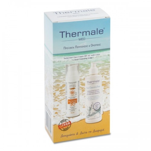 THERMALE PROMO SUNSCREEN FACE CREAM SPF 50+ WITH COLOR 75ml & FACE CLEANSING SOAP 250ml