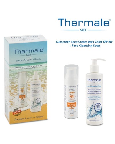 THERMALE PROMO SUNSCREEN FACE CREAM SPF 50+ WITH DARK COLOR 75ml & FACE CLEANSING SOAP 250ml