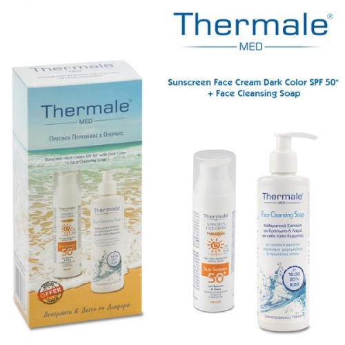 THERMALE PROMO SUNSCREEN FACE CREAM SPF 50+ WITH DARK COLOR 75ml & FACE CLEANSING SOAP 250ml