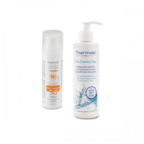 THERMALE PROMO SUNSCREEN FACE CREAM SPF 50+ WITH DARK COLOR 75ml & FACE CLEANSING SOAP 250ml