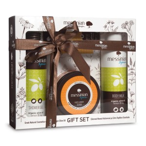 MESSINIAN SPA GIFT SET LEMON & FIG SHOWER GEL 300ML & BODY MILK 300ML & FACE & BODY SCRUB PEAR & DITTANY 250ML