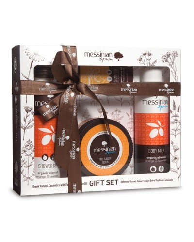 MESSINIAN SPA PROMO ORANGE & LAVENDER SHOWER GEL 300ML & BODY MILK 300ML & FACE & BODY SCRUB PEAR & DITTANY 250ML MESSINIAN SPA PROMO ORANGE & LAVENDER SHOWER GEL 300ML & BODY MILK 300ML & FACE & BODY SCRUB PEAR & DITTANY 250ML