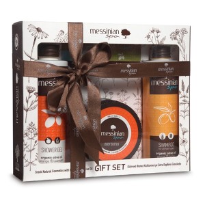 MESSINIAN SPA GIFT SET ORANGE & LAVENDER SHOWER GEL 300ML & BODY BUTTER 250ML & WHEAT & HONEY SHAMPOO 300ML