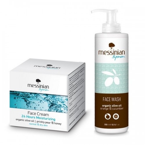 MESSINIAN SPA PROMO FACE CREAM 24 HOURS MOISTURIZING PRICKLY PEAR & HONEY NORMAL & DRY SKIN 50ML & ΔΩΡΟ FACE WASH CUCUMBER & ORANGE 300ML