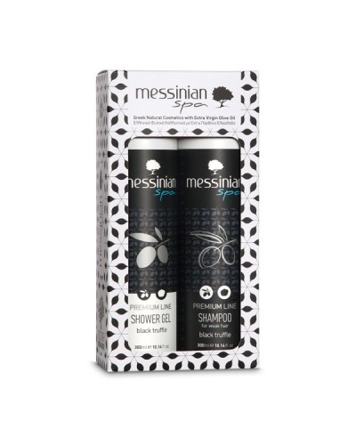 MESSINIAN SPA PROMO PREMIUM LINE BLACK TRUFFLE SHOWER GEL BLACK 300ML & SHAMPOO FOR WEAK HAIR 300ML