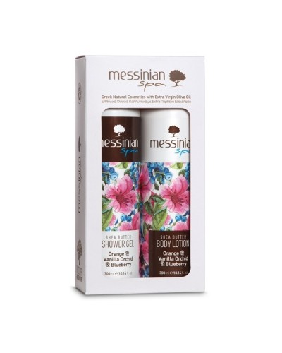 MESSINIAN SPA PROMO ORANGE & VANILLA ORCHID & BLUEBERRY SHOWER GEL 300ML & BODY MILK 300ML