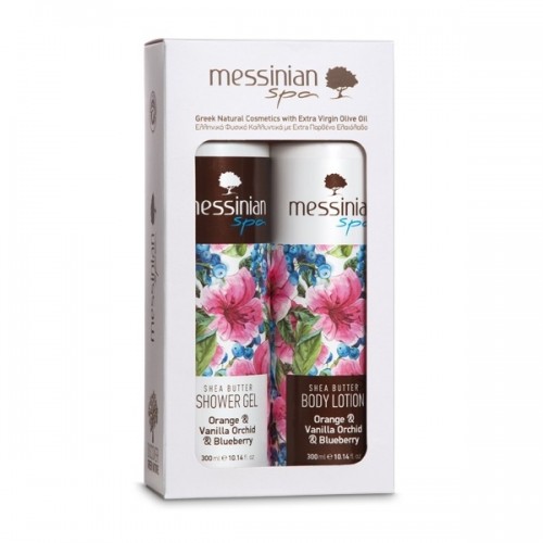 MESSINIAN SPA PROMO ORANGE & VANILLA ORCHID & BLUEBERRY SHOWER GEL 300ML & BODY MILK 300ML