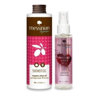 MESSINIAN SPA PROMO DRY OIL POMEGRANATE & HONEY 100ML & ΔΩΡΟ SHOWER GEL POMEGRANATE & HONEY 300ML