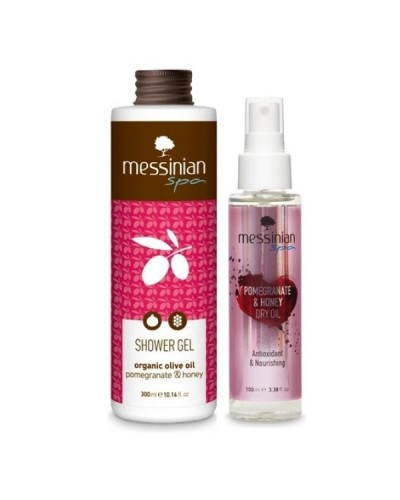 MESSINIAN SPA PROMO DRY OIL POMEGRANATE & HONEY 100ML & ΔΩΡΟ SHOWER GEL POMEGRANATE & HONEY 300ML