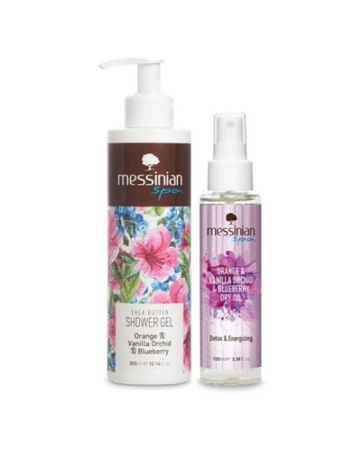 MESSINIAN SPA PROMO DRY BODY OIL ORANGE & VANILLA ORCHID & BLUEBERRY 100ML & ΔΩΡΟ SHOWER GEL ORANGE & VANILLA ORCHID & BLUEBERRY 300ML