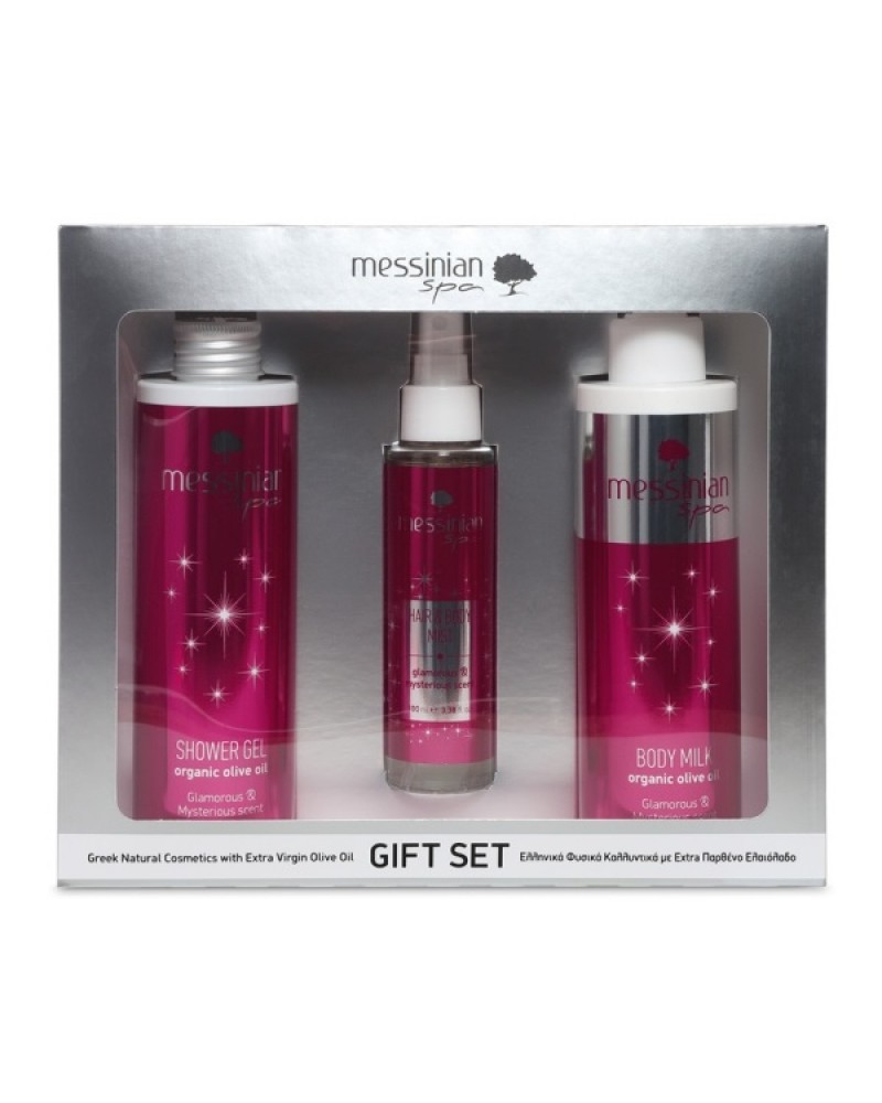 MESSINIAN SPA GIFT SET SILVER - GLAMOROUS & MYSTERIOUS SCENT SHOWER GEL 300ML & BODY MILK 300ML & HAIR & BODY MIST 100ML MESSINIAN SPA GIFT SET SILVER - GLAMOROUS & MYSTERIOUS SCENT SHOWER GEL 300ML & BODY MILK 300ML & HAIR & BODY MIST 100ML