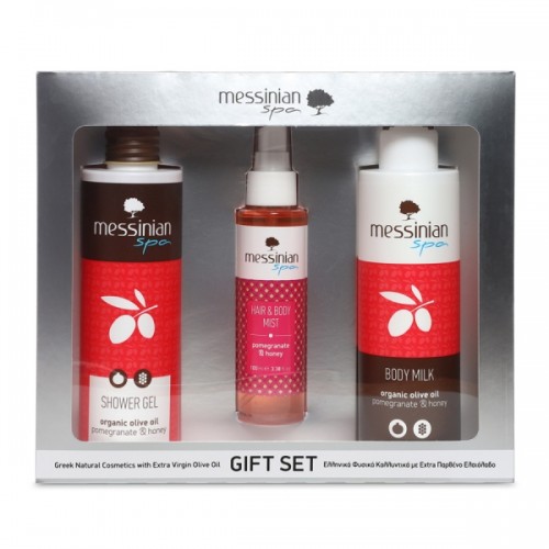 MESSINIAN SPA PROMO POMEGRANATE & HONEY SHOWER GEL 300ML & BODY MILK 300ML & HAIR & BODY MIST 100ML