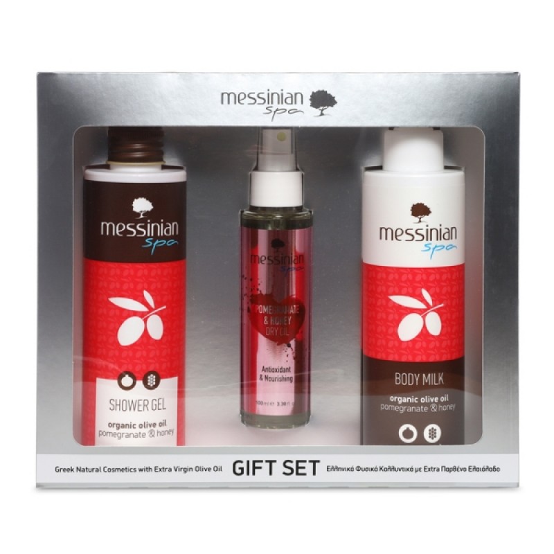 MESSINIAN SPA PROMO POMEGRANATE & HONEY SHOWER GEL 300ml & BODY MILK 300ml & DRY OIL 100ml