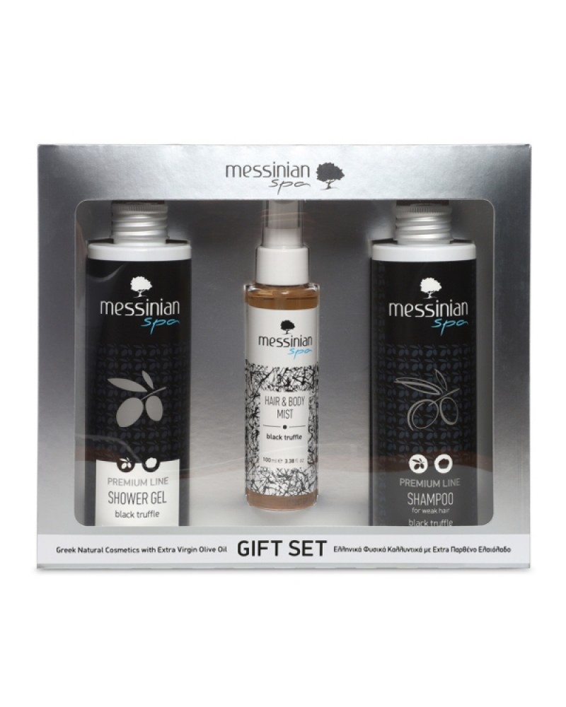 MESSINIAN SPA GIFT SET SILVER - BLACK TRUFFLE SHOWER GEL 300ML & SHAMPOO 300ML & HAIR & BODY MIST 100ML MESSINIAN SPA GIFT SET SILVER - BLACK TRUFFLE SHOWER GEL 300ML & SHAMPOO 300ML & HAIR & BODY MIST 100ML
