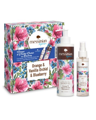 MESSINIAN SPA PROMO ORANGE & VANILLA ORCHID & BLUEBERRY HAIR & BODY MIST 100ml & SHOWER GEL 300ml