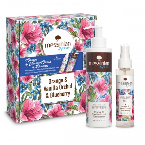 MESSINIAN SPA PROMO ORANGE & VANILLA ORCHID & BLUEBERRY HAIR & BODY MIST 100ml & SHOWER GEL 300ml