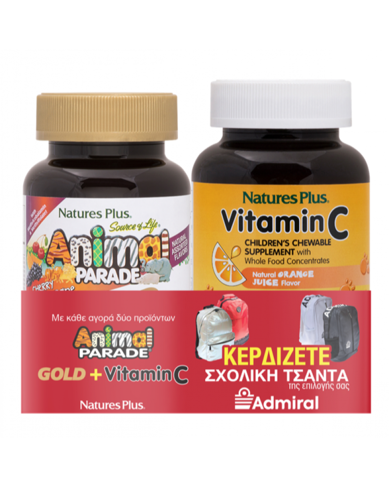 NATURES PLUS ANIMAL PARADE GOLD ASSORTED 60 CHEWABLE TABS & ANIMAL PARADE VITAMIN C 90 CHEWABLE