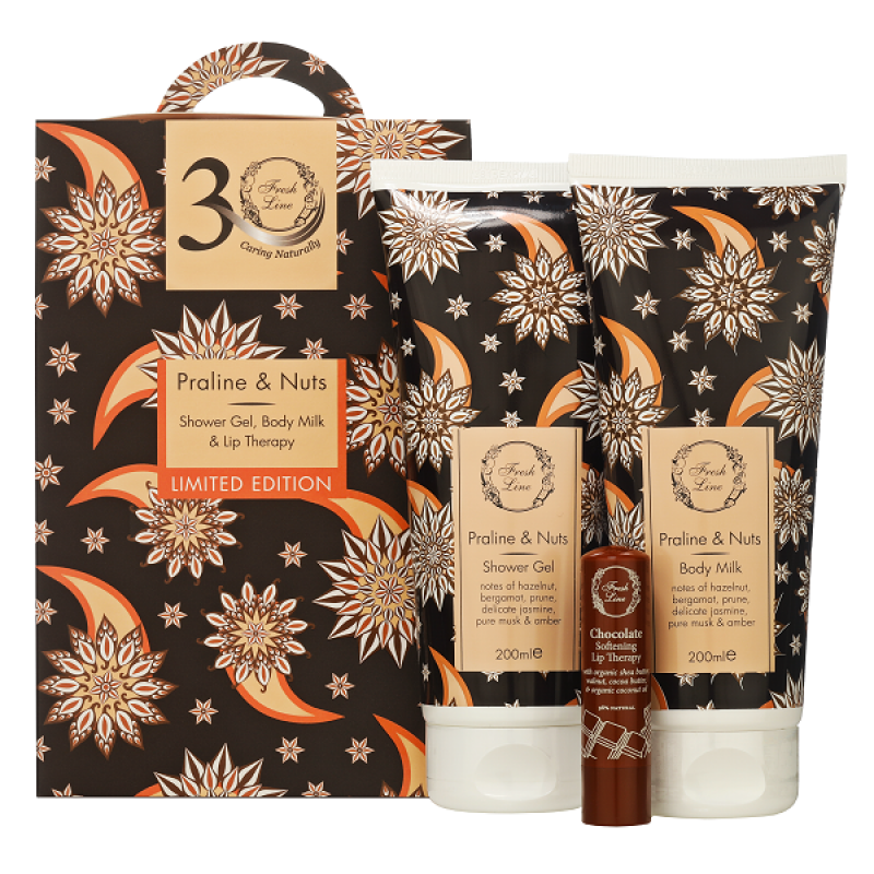 FRESH LINE XMAS PRALINE & NUTS ΑΦΡΟΛΟΥΤΡΟ 200ML & ΓΑΛΑΚΤΩΜΑ ΣΩΜΑΤΟΣ 200ML & ΣΟΚΟΛΑΤΑ ΘΕΡΑΠΕΙΑ ΧΕΙΛΙΩΝ 5.4G FRESH LINE XMAS PRALINE & NUTS ΑΦΡΟΛΟΥΤΡΟ 200ML & ΓΑΛΑΚΤΩΜΑ ΣΩΜΑΤΟΣ 200ML & ΣΟΚΟΛΑΤΑ ΘΕΡΑΠΕΙΑ ΧΕΙΛΙΩΝ 5.4G