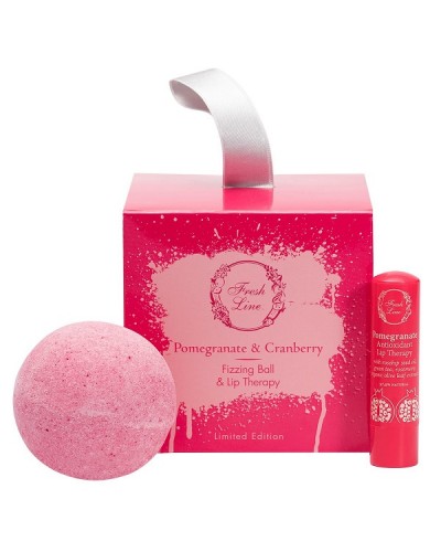 FRESH LINE PROMO XMAS POMEGRANATE & CRANBERRY HANDCRAFTED FIZZING BALL ~120G & POMEGRANATE ANTIOXIDANT LIP THERAPY 5,4G